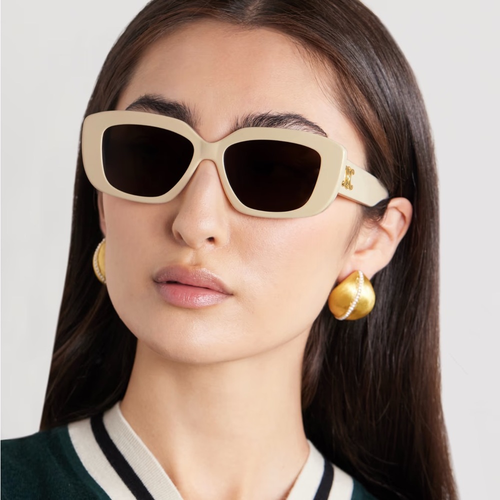 Celine Ivory Triomphe rectangular-frame acetate sunglasses like new